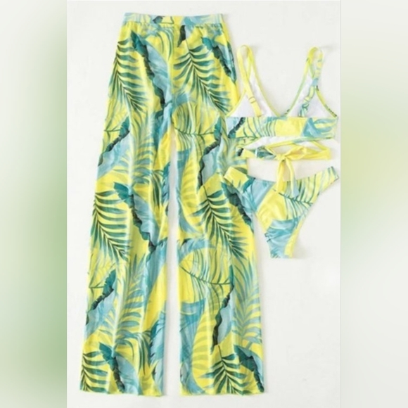 3PC set Bikini with Mesh Legging Tropical vibe Swimsuit set - Picture 6 of 6
